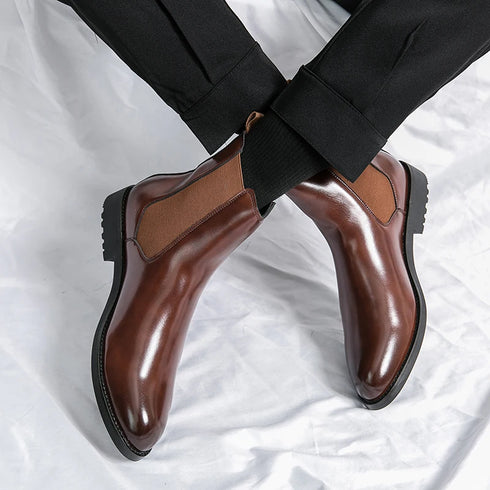 Elegant Genuine Leather Ankle Boots for Men - Stylish Casual Business Footwear